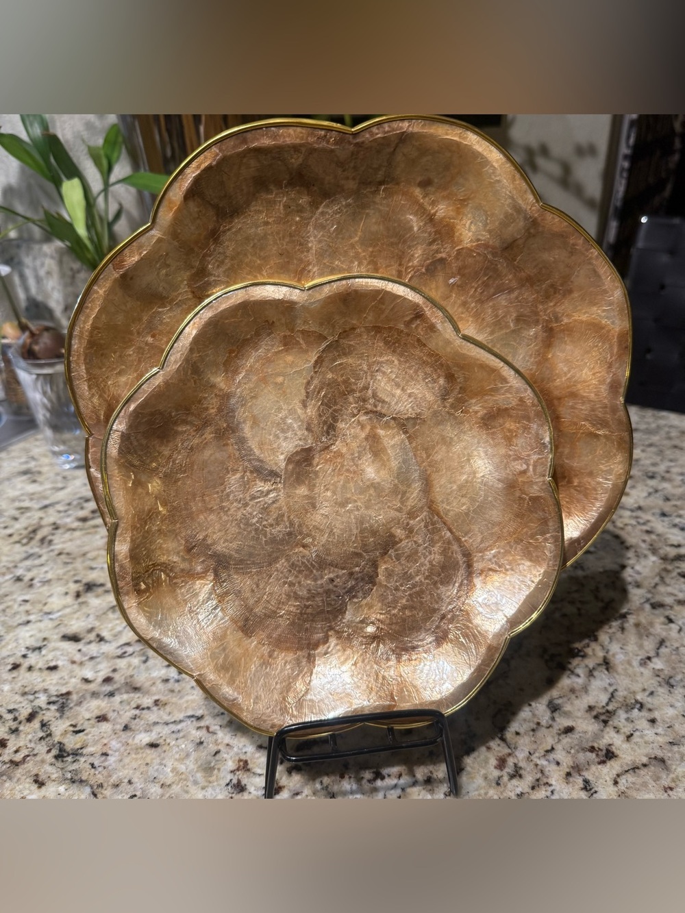 Set of 2 Decorative Gold Scalloped Serving Plates—Elegant Home Decor Accent!